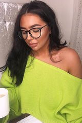 Lime Green Cropped Batwing Jumper - Carmin