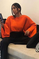 Orange Cropped Batwing Jumper - Carmin