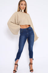 Stone Cropped Batwing Jumper - Carmin