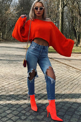 Orange Cropped Batwing Jumper - Carmin