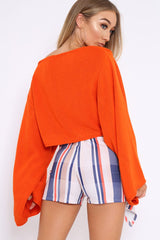 Orange Cropped Batwing Jumper - Carmin