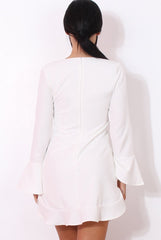 White Bell Sleeve Shift Dress-Caroline