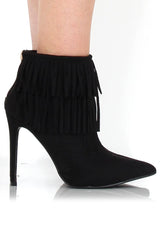 Carrey Black Suede Tassel Ankle Boots