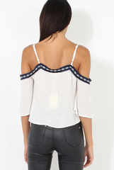 White Cold Shoulder Embroidered Crop Top - Carrie