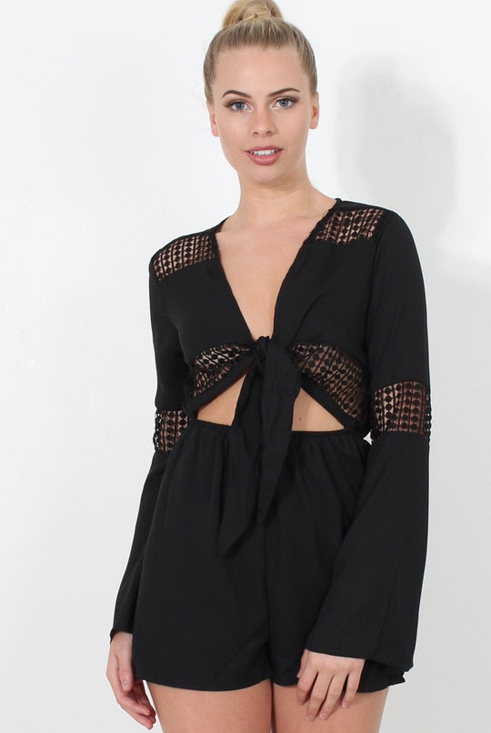 Carson Black Crochet Detail Playsuit