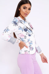 White Floral Print Blazer - Carys