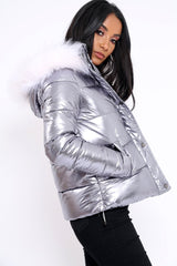 Silver Padded Puffer Coat - Casie