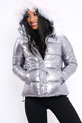 Silver Padded Puffer Coat - Casie