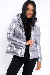 Silver Padded Puffer Coat - Casie