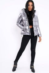 Silver Padded Puffer Coat - Casie