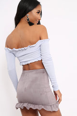 Lilac Ribbed Frill Bardot Crop Top - Cassidy