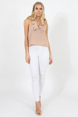 Stone Ruffle Collar V Neck Top - Cassie