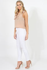 Stone Ruffle Collar V Neck Top - Cassie