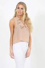 Stone Ruffle Collar V Neck Top - Cassie