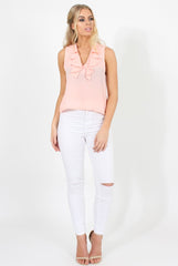 Pink Ruffle Collar V Neck Top - Cassie