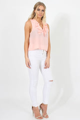 Pink Ruffle Collar V Neck Top - Cassie