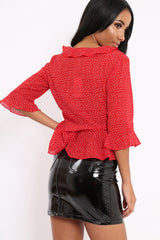 Red Ruffle Polka Dot Blouse - Cassie