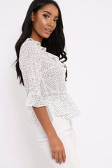 White Ruffle Polka Dot Blouse - Cassie