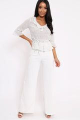 White Ruffle Polka Dot Blouse - Cassie