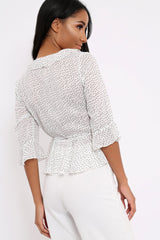 White Ruffle Polka Dot Blouse - Cassie