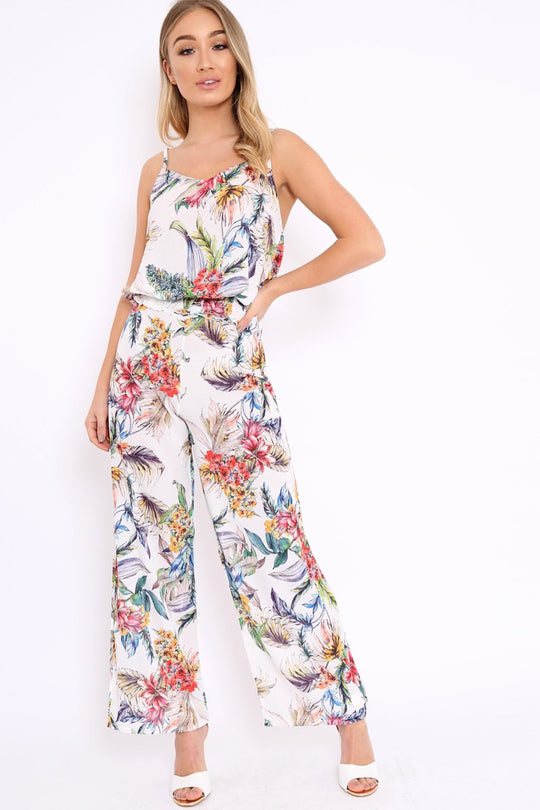 White Floral Print Cami and Trousers Co-ord - Cassidi