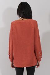 Rust Knit Lace Up Long Line Jumper - Cassie