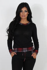 Cathie Black Tartan Trim Loungewear