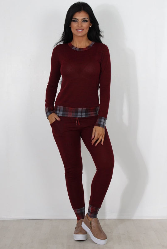 Cathie Wine Tartan Trim Loungewear