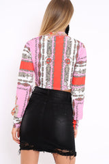 Pink and Red Slinky Tie Front Plunge Crop Top - Catie