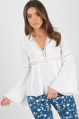 White Crochet Detail Bell Sleeve Top - Catrina