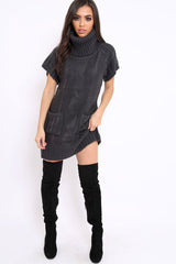 Charcoal Roll Neck Jumper Dress - Catrina