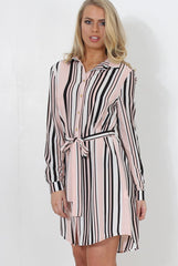 Cayla Pink Striped Shirt Dress