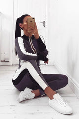 Grey White and Black Striped Tracksuit - Cayla