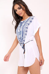 White and Blue Embroidery Dress - Cayley