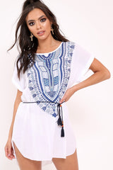 White and Blue Embroidery Dress - Cayley