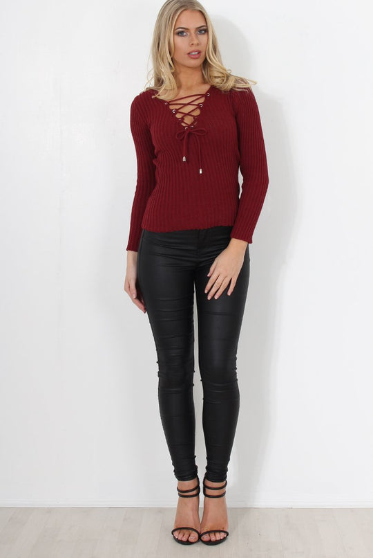 Ceanna Wine Tie Front Top