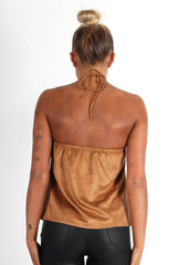 Cece Tan Suede Halter Neck Top