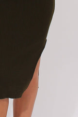 Khaki Turtleneck Knitted Maxi Dress - Cece