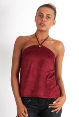 Cece Wine Suede Halter Neck Top
