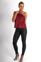 Cece Wine Suede Halter Neck Top