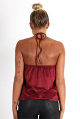 Cece Wine Suede Halter Neck Top