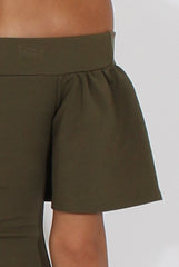 Khaki Bardot Bodycon Midi Dress - Cecilia
