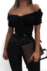 Black Bow Front Ruched Detail Top - Charlie