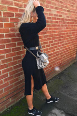 Black Knitted Roll Neck Jumper Dress - Cecily