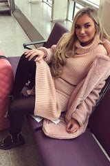 Pink Knitted Roll Neck Jumper Dress - Cecily