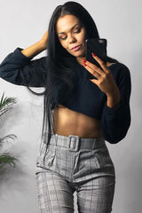 Grey Tartan Belted Tailored Trousers - Celena