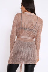 Rose Gold Metallic Knit Cardigan - Celina