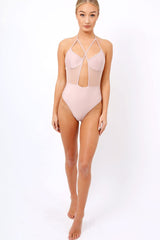 Nude Cross Strap Mesh Swimsuit - Celine