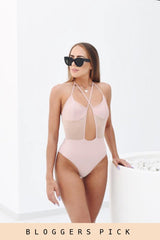 Nude Cross Strap Mesh Swimsuit - Celine