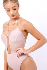 Nude Cross Strap Mesh Swimsuit - Celine